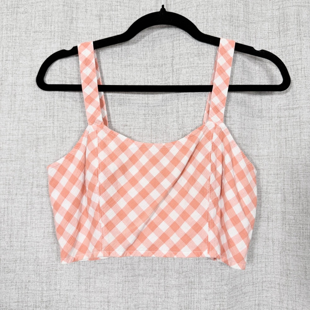 Aerie Gingham Crop Top Sz S Peach Orange White Tank Cottagecore Preppy Picnic